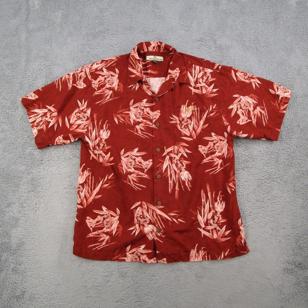 Tommy Bahama USC Trojans Silk Shirt Mens Medium Red Hula Bamboo Camp Button Up